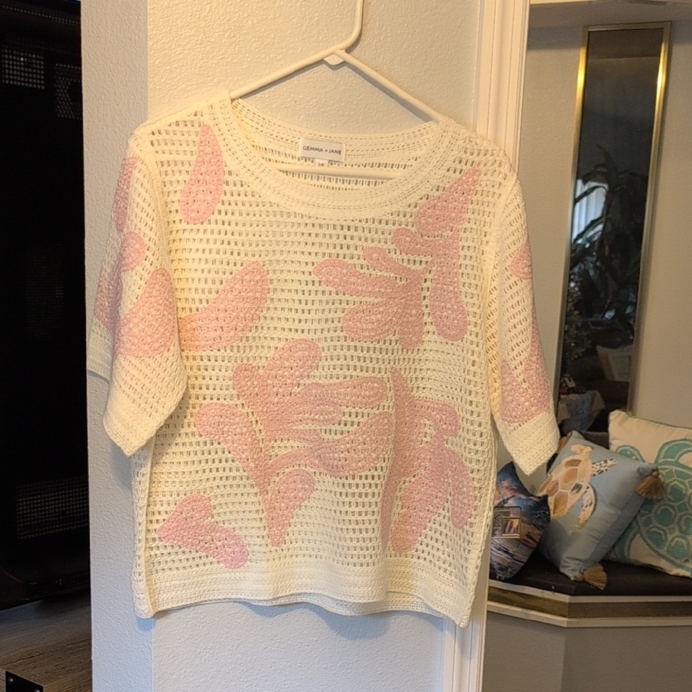Brand New Cream and Pink Open-Knit Sweater